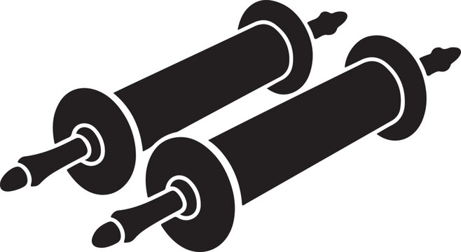 Pair of antique parchment scrolls with wooden rollers in black silhouette style representing ancient documents or historical paper.