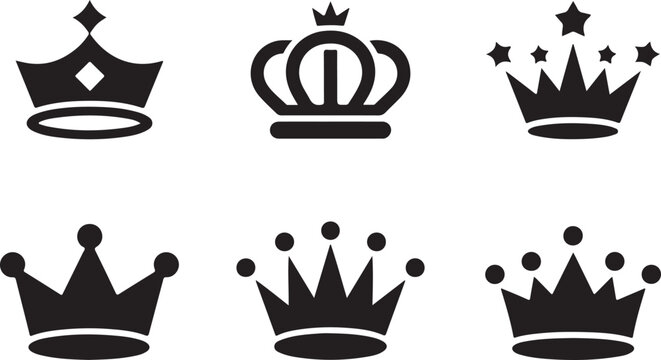Collection of royal crowns silhouette icons showing variety of shapes and styles for heraldry nobility monarchy king queen.