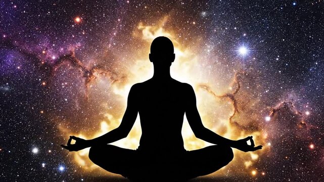 Silhouette meditating against celestial background concept spiritual practice