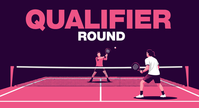 Qualifier Round: Professional Padel Match Illustration Of Two Players On Competitive Tournament