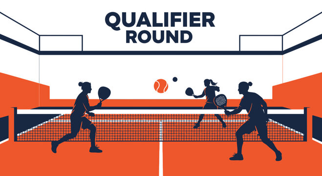 Qualifier Round: Professional Tennis Match Illustration In Minimalist Silhouettes Design