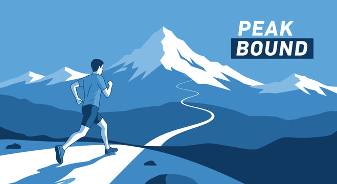 Runner Ascending Mountain Path: A Journey Towards Peak Bound and Outdoor Adventure