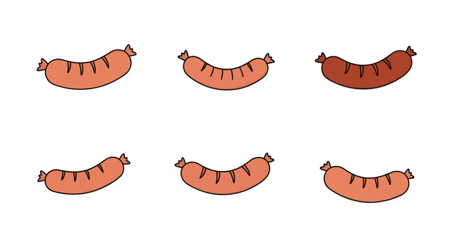 Illustration of savory sausages in different shades, hand-drawn style, suitable for food, culinary, and snack product design, casual meal visual