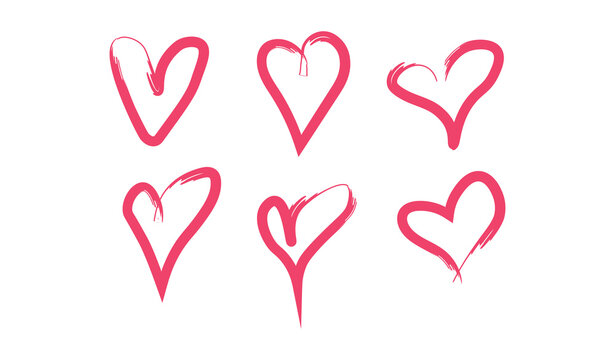 Hand drawn vector heart set illustration with different tools like brushes, chalk, ink
