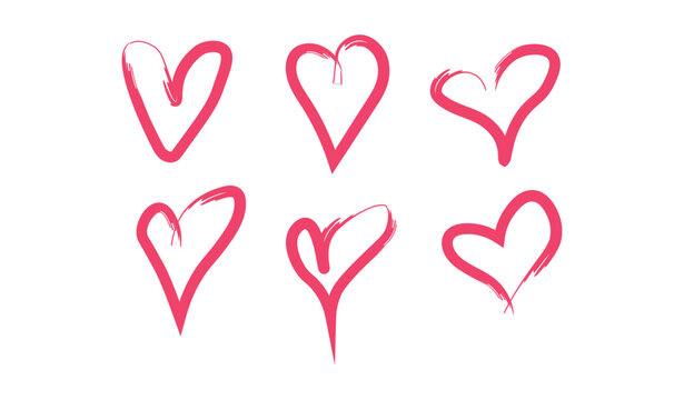 Hand drawn vector heart set illustration with different tools like brushes, chalk, ink
