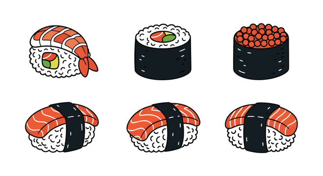 Assorted sushi rolls set with salmon tuna avocado and roe Japanese cuisine traditional seafood sashimi healthy snack