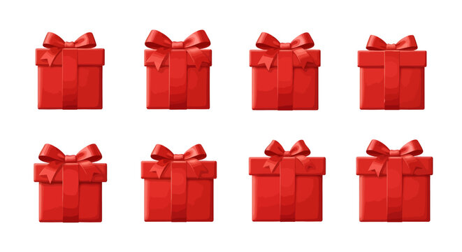 Set of Bright Red Christmas Presents with Ribbons and Bows - Festive Gift Boxes for Holiday Celebrations and Decorations