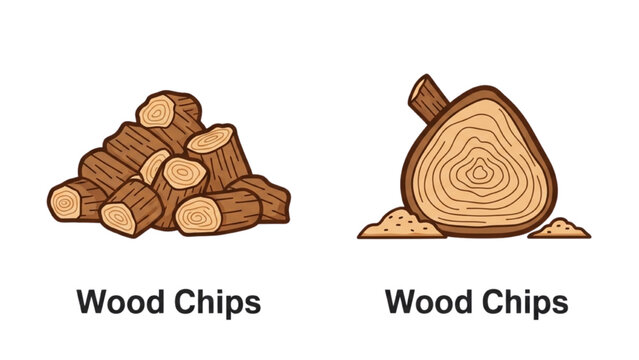 Biomass inputs vector icon set with woodchips sawdust straw bagasse and energy crops