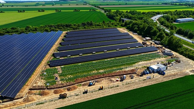 Large Solar Farm in Green Agricultural Landscape Germany Aerial View