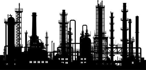 Vektor Silhouette - Industrie Anlagen Herstellung - Raffinerie und Öl und Gas und Chemie Produktion - Modernisierung Prozessindustrie © fotografiedk