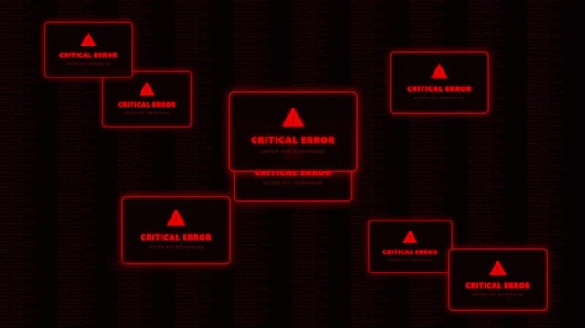 Multiplying Red Critical Error Warning Windows Over Dark System Display