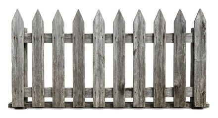 Obraz premium wooden picket fence with pointed tops, isolated on white background