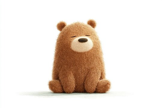 A brown stuffed bear sitting on top of a white surface with its eyes closed giving it a peaceful and serene look. the bear is made of a soft plush material and its fur is a warm earthy brown color.