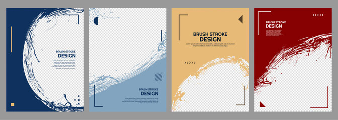 Naklejka na ściany i meble Vector illustration. Abstract colorful vertical overlay set with geometric elements. Paint brush stroke layers. Design for posters, book or magazine covers, layouts, flyers, postcards, advertising. 
