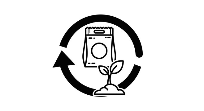 Biodegradable Packaging Icon with Compostable Plant Symbol