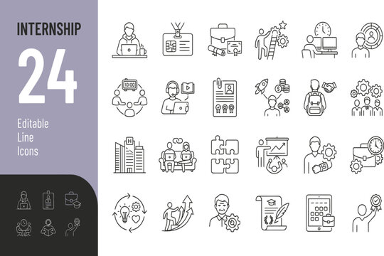 Set of twenty four hand drawn internship and job icons Vector, illustration