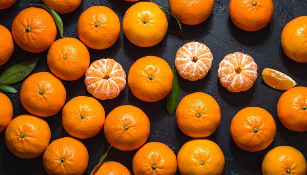 Fresh mandarins piled together, with one partially peeled fruit revealing bright segments and natural citrus texture in a vibrant, healthy composition.