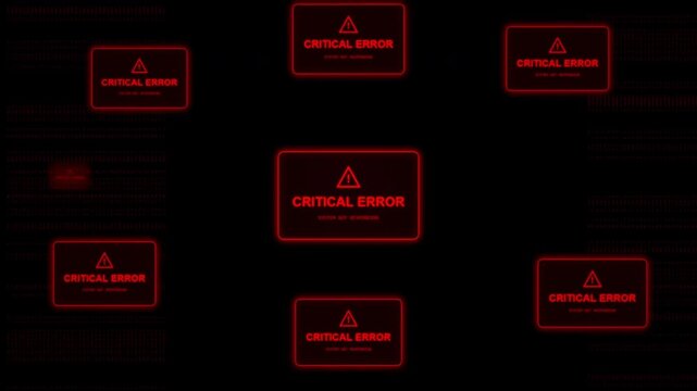 Cascading Red Critical Error Warning Windows Pop Up on Black Digital Screen