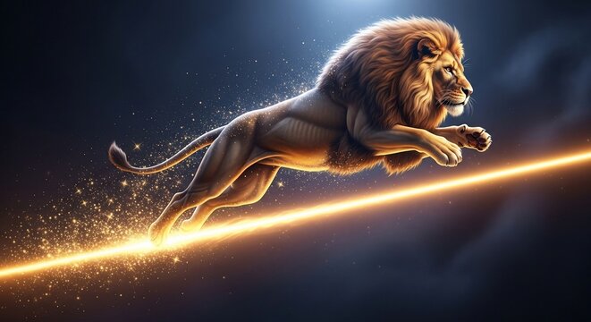 Lion leaping glowing line