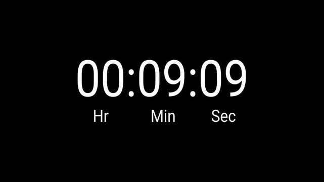 10 minutes countdown timer animation in 1 minute on transparent background, ten minutes countdown video with alpha channel , 10 min countdown 4k video