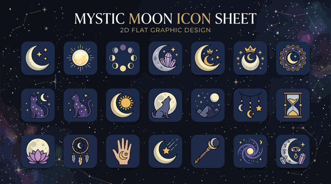 Mystic Moon Icon Sheet: Celestial & Cosmic Graphic Design Elements