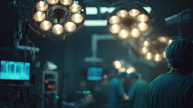Focused operating room with bright lights and medical staff preparing for a procedure