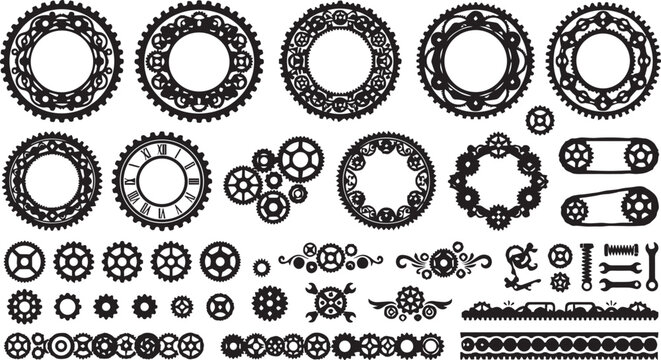 Mechanical gear and cogwheel collection design elements with cogwheels mechanical industry industrial clockwork engineering technology collection steampunk