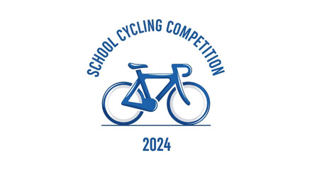 Naklejka premium School Cycling Competition Emblem for 2024: Blue Bicycle Design Illustrated on White Background