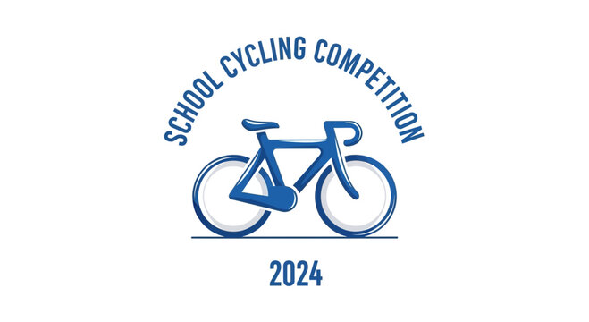 School Cycling Competition Emblem for 2024: Blue Bicycle Design Illustrated on White Background