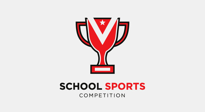 School Sports Trophy Emblem Depicting Victory and Team Spirit for Collegiate Contests