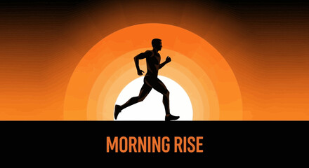 Fototapeta premium Silhouette Of A Runner Against A Sunrise, Demonstrating Resilience And Strength, Achieving Goals