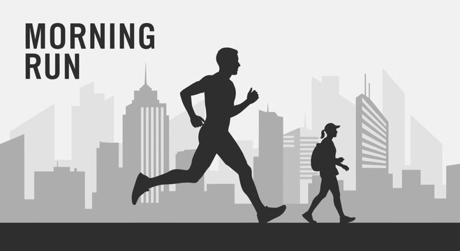Silhouette Of People Exercising With City Background For Urban Fitness And Healthy Lifestyle