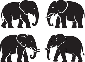 Fototapeta premium Minimalist black elephant silhouette isolated on a clean white background, vector illustration