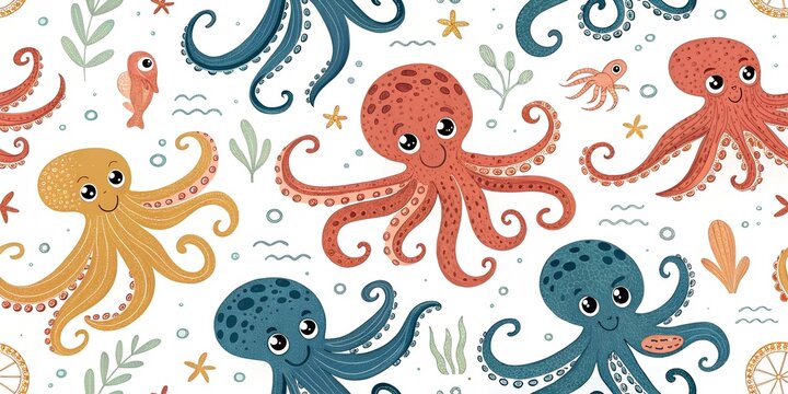 seamless pattern of octopus