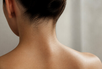 Naklejka premium Minimalist Neck and Shoulder Portrait — Elegance and Natural Form in Soft Light