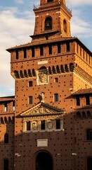Fototapeta premium Historic Brick Castle Tower Standing in Warm Evening Light