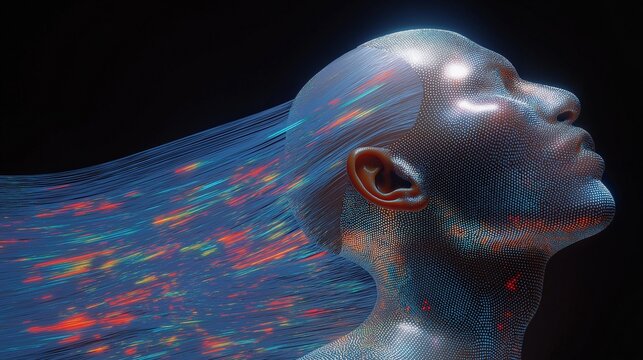 Abstract human form with light streams moving through the body