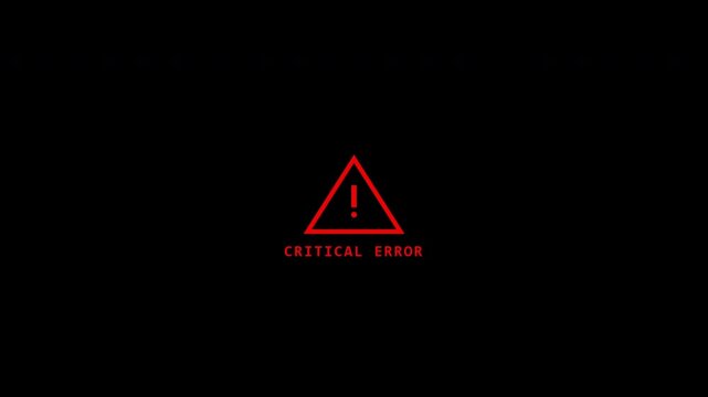 Glitchy Red Critical Error Warning Message and Exclamation Icon on Black