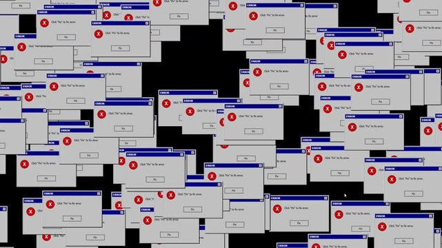 Retro OS Error Windows Cascading and Multiplying Over Black Background