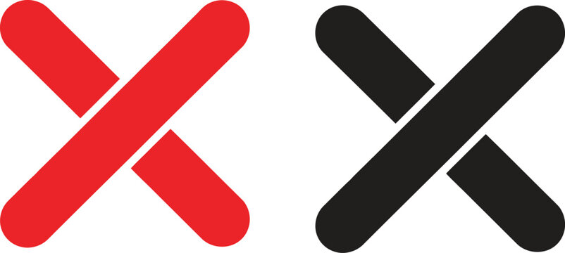 Red and black x letter or cross mark icons set for business design