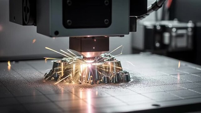 Industrial Metal 3D Printer Creating Complex Part with Sparks