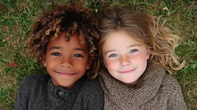 Two smiling children sitting on the grass symbolise friendship between nations, serving as a backdrop for articles on tolerance.