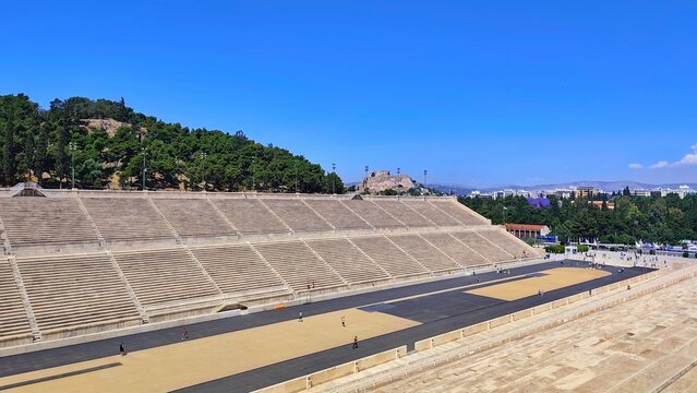 Photo of the Panathenaic Stadium (Kallimarmaro), one of Athens' most celebrated historic monuments and the world's only stadium built entirely of marble. 