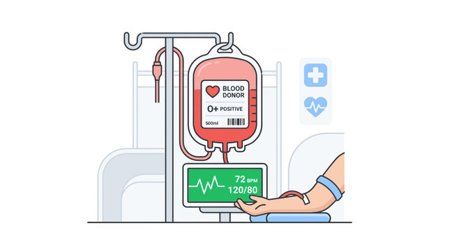 Blood Donation: Donor Arm Receiving IV Drip with Monitor