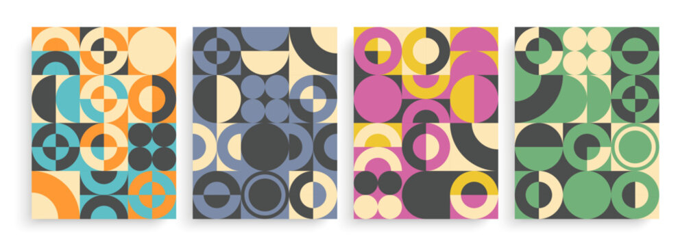 Bauhaus Style Abstract Posters. Color geometric shapes. Set of backgrounds for modern creative graphic designs. Vector illustration.