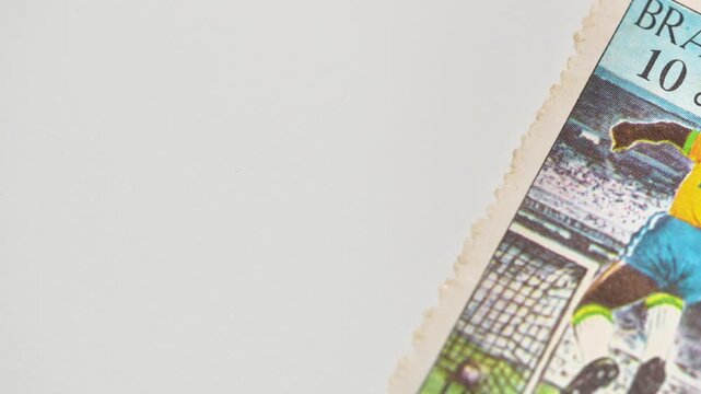 Vintage Brazilian Philately: Pel&eacute; 1000th Goal Commemorative Stamp Close-up