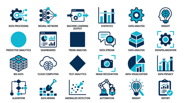 Enterprise Artificial Intelligence & Machine Learning Analytics Icon Set in Modern Duotone Style