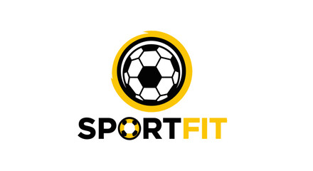 Naklejka premium Sportfit Logo Illustrating Football Theme and Fitness Concept for Branding and Design.