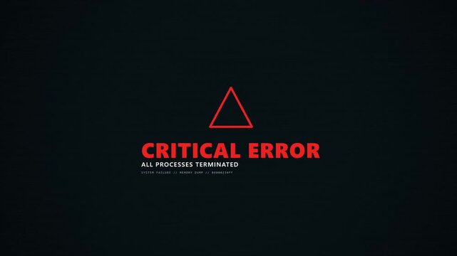 Digital Critical Error Warning Animation with System Failure Message and Terminated Processes Alert
