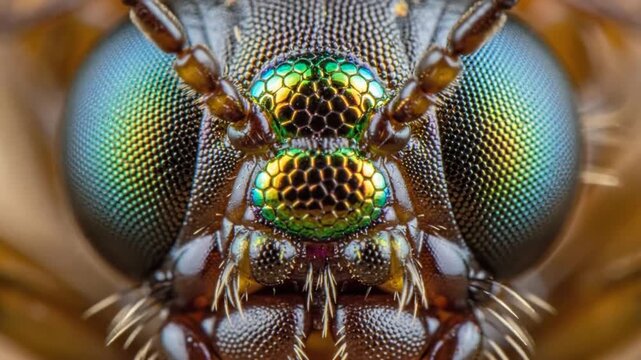 Stunning close-up view of a jewel-toned insect eye, capturing intricate details of its amazing compound eye structure